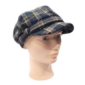 EUC D&Y women's plaid newsboy baker hat, black brown